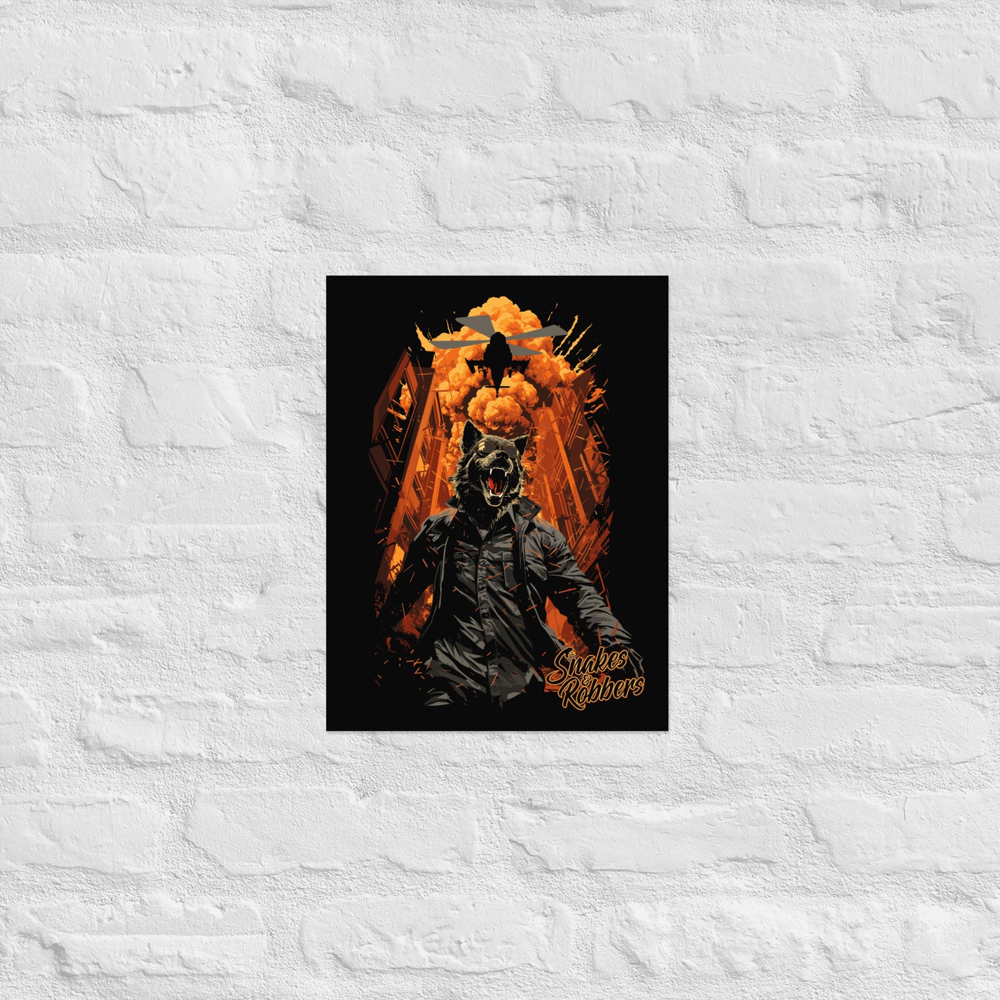 Lone Wolf walking away from Explosion Poster