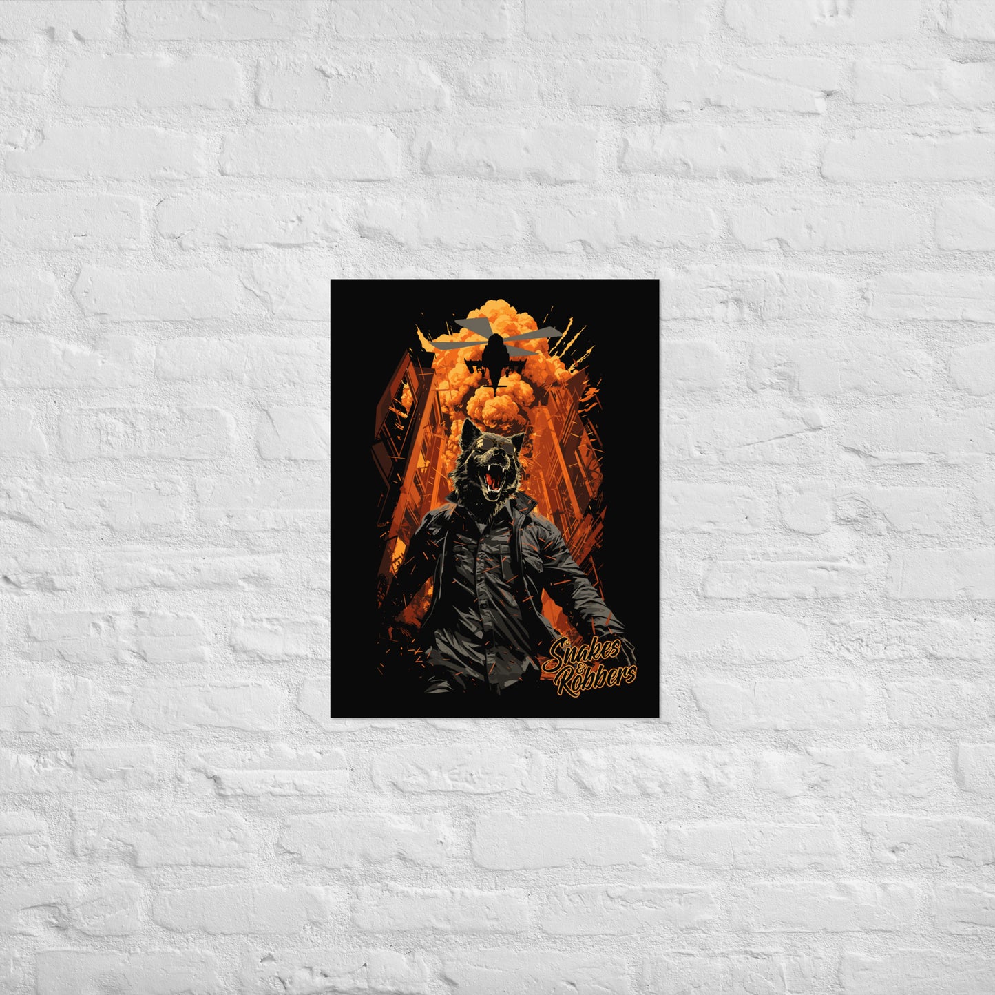 Lone Wolf walking away from Explosion Poster