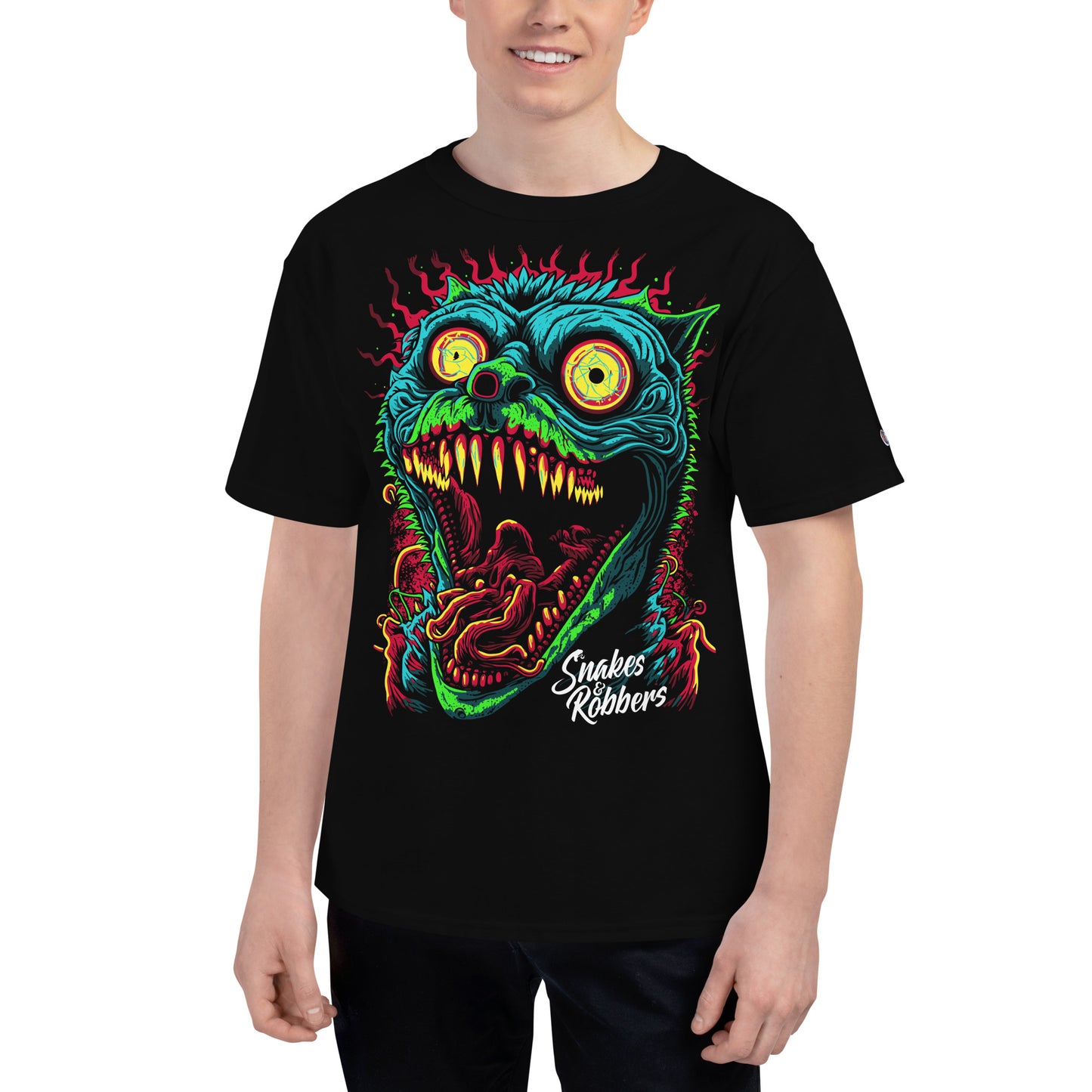 Psychedelic Monster Cat Men's Champion Relaxed Fit T-shirt
