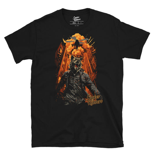 Lone Wolf walking away from Explosion Gildan Softstyle Unisex T-Shirt