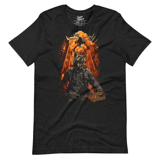 Lone Wolf walking away from Explosion Unisex Retail Fit T-shirt