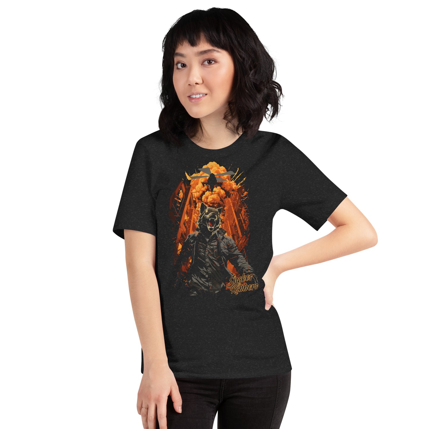 Lone Wolf walking away from Explosion Unisex Retail Fit T-shirt