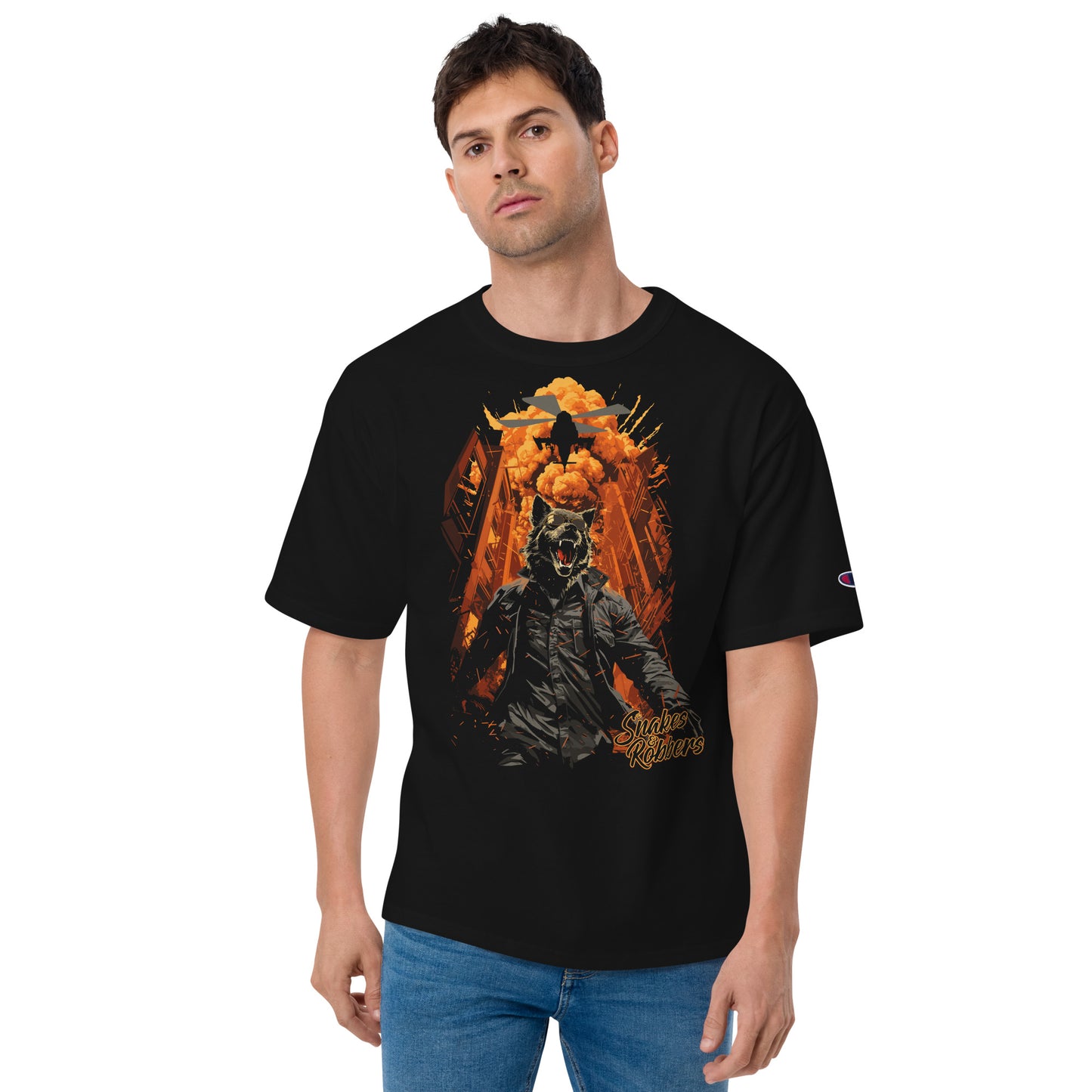 Lone Wolf walking away from Explosion Men's Champion Relaxed Fit T-shirt