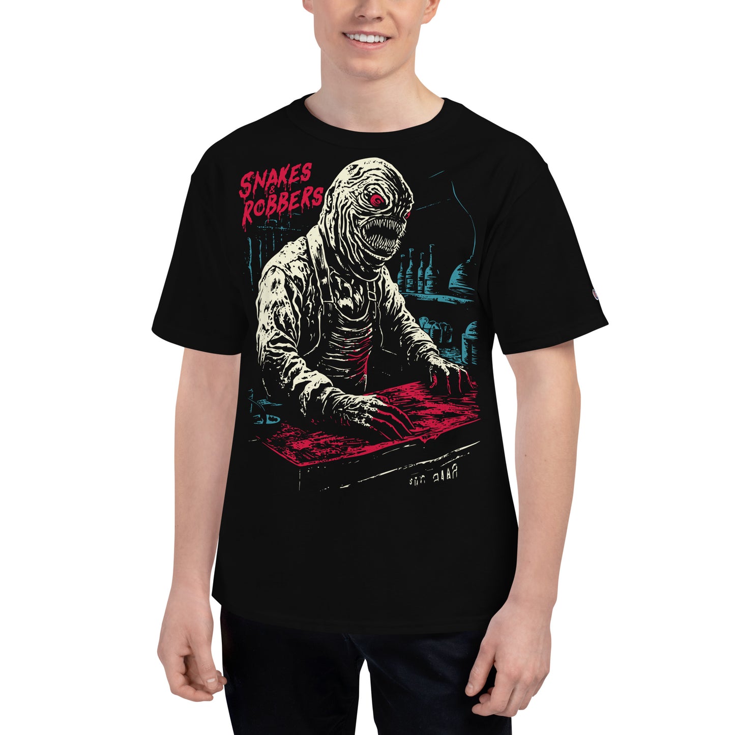 Butcher Shop Lagoon Creature Men's Champion Relaxed Fit T-shirt