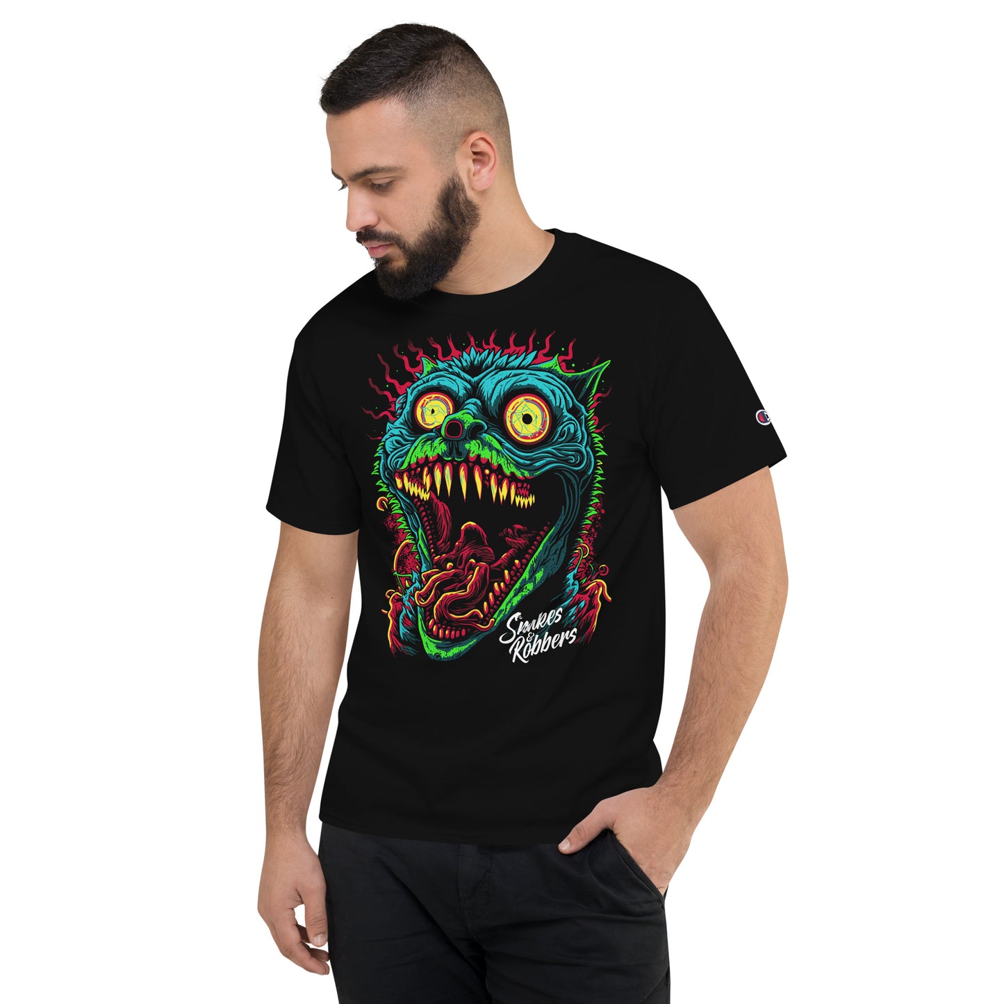 Psychedelic Monster Cat Men's Champion Relaxed Fit T-shirt