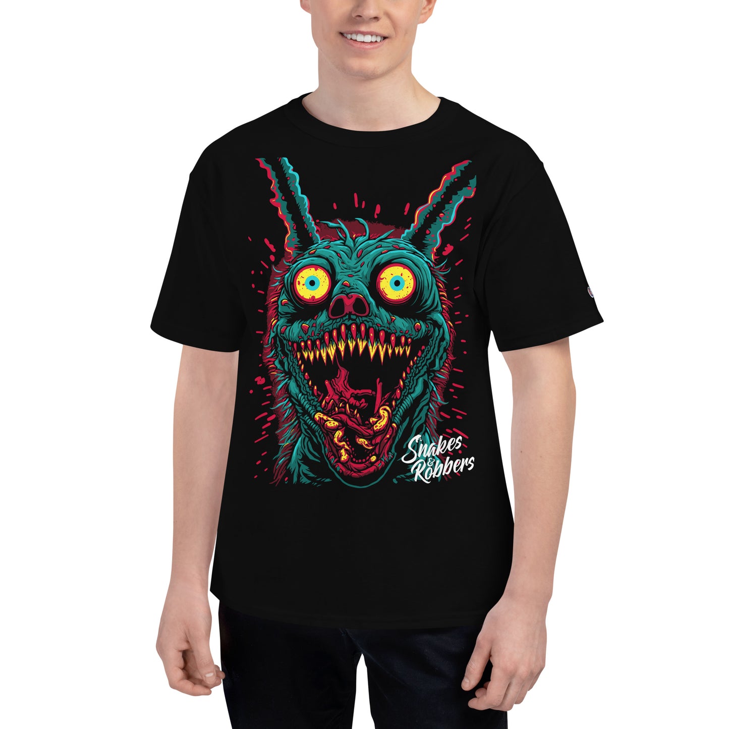 Psychedelic Monster Rabbit Men's Champion Relaxed Fit T-shirt