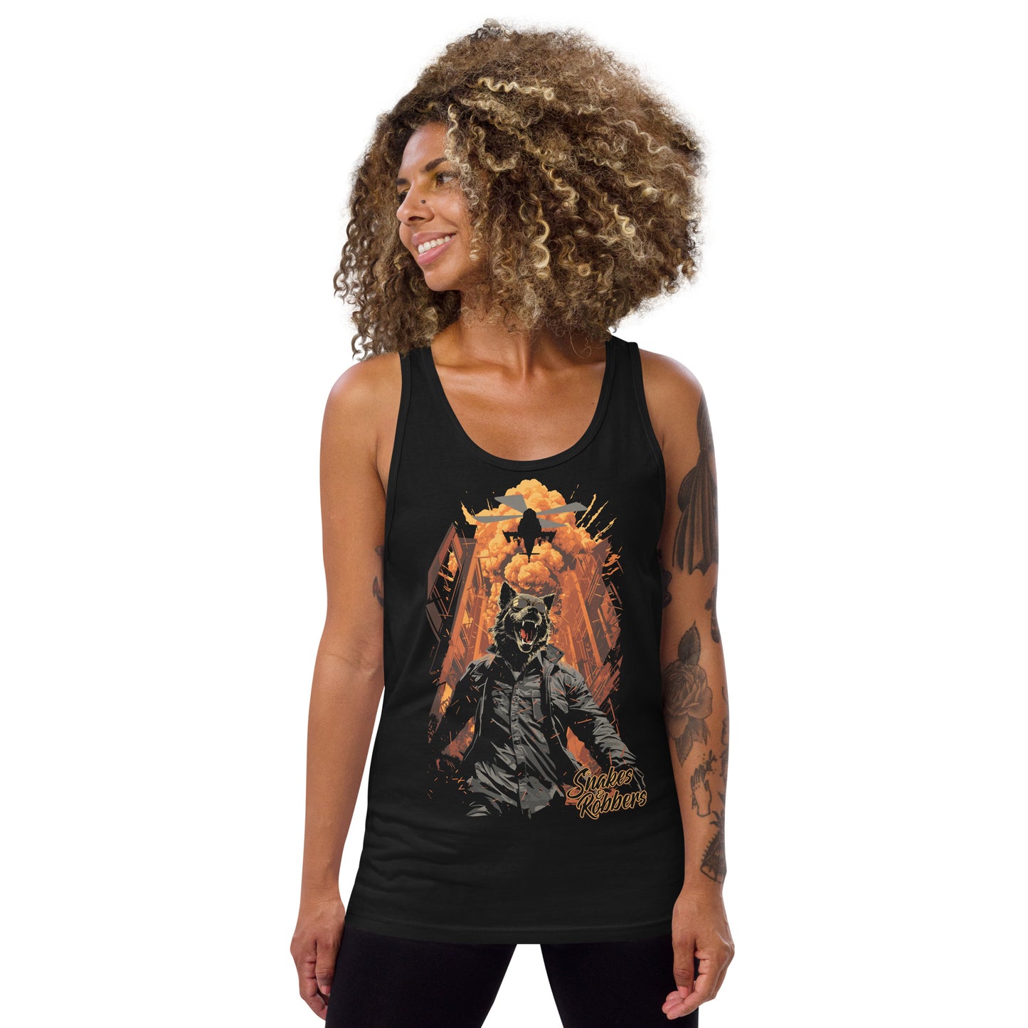 Lone Wolf walking away from Explosion Men's Tank Top