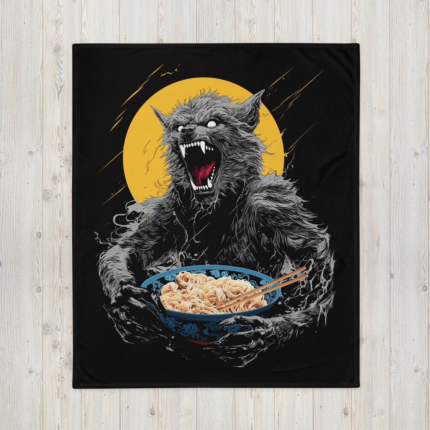 Ramen Wolf Throw Blanket