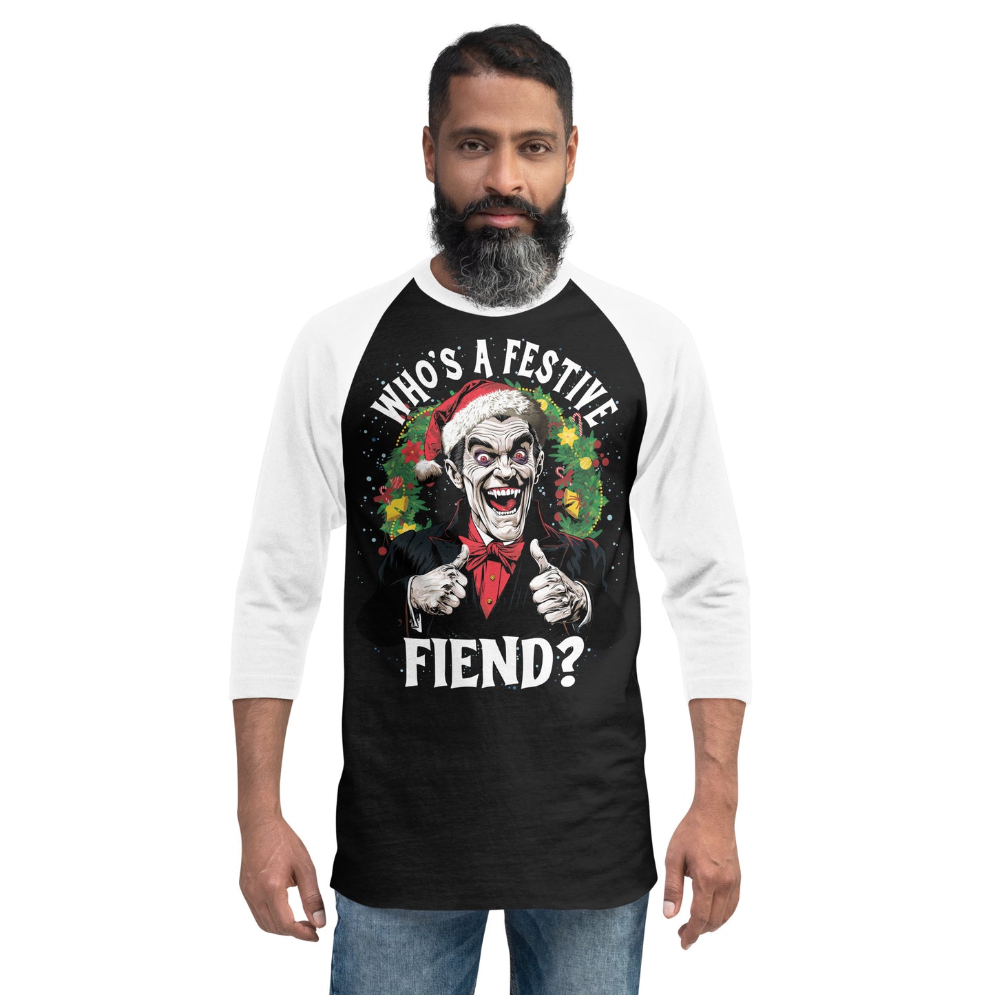 Who's a Festive Fiend 3/4 sleeve raglan shirt