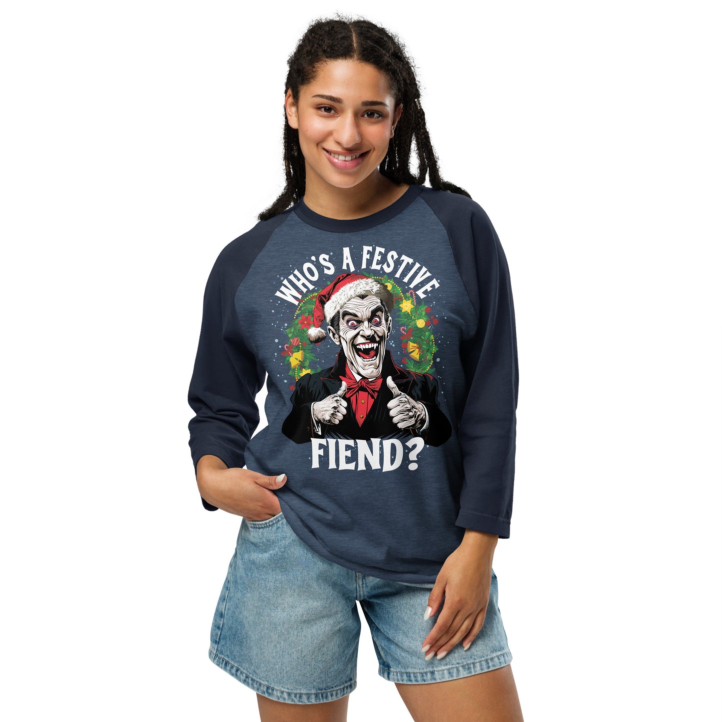 Who's a Festive Fiend 3/4 sleeve raglan shirt