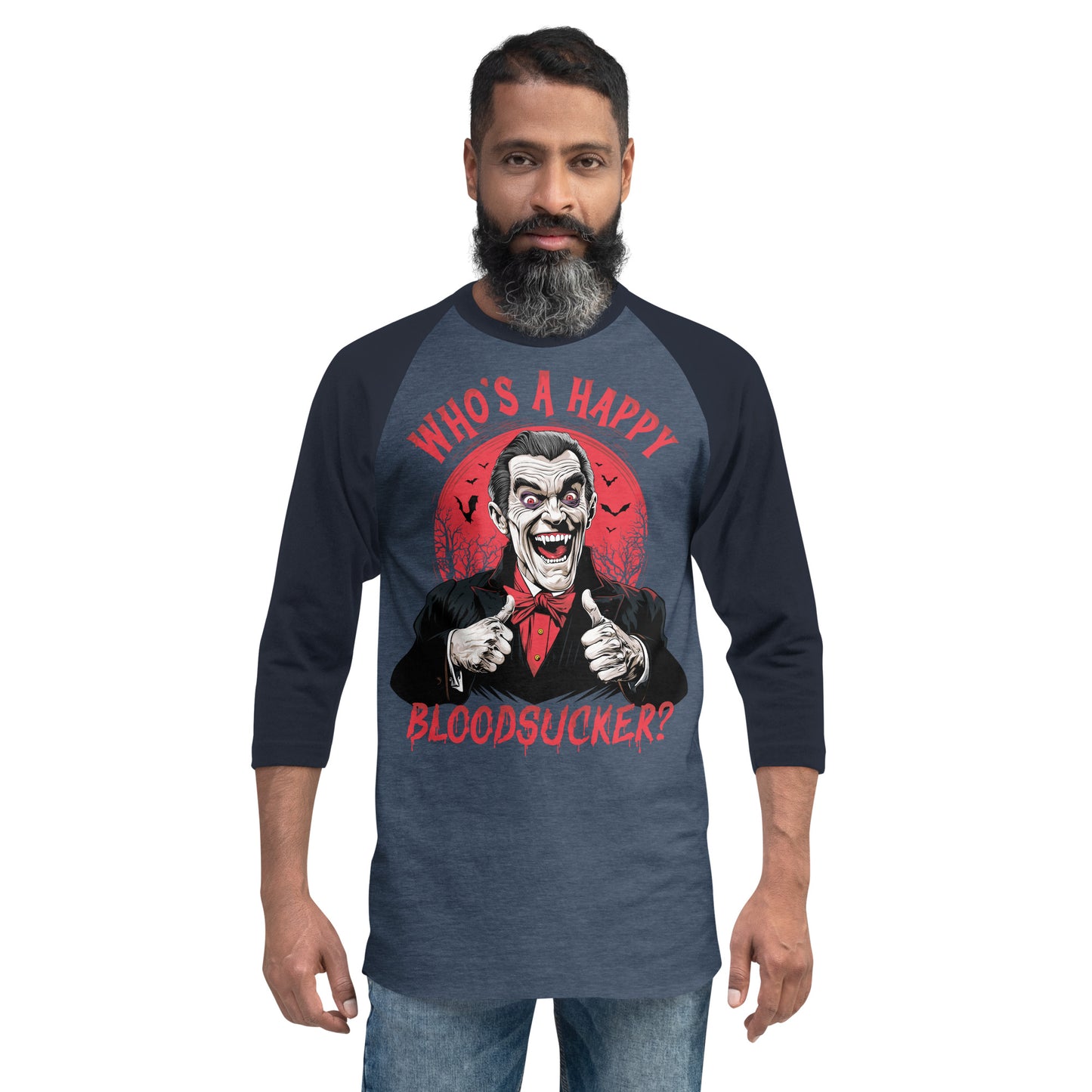 Who's a Happy Bloodsucker? 3/4 sleeve raglan shirt