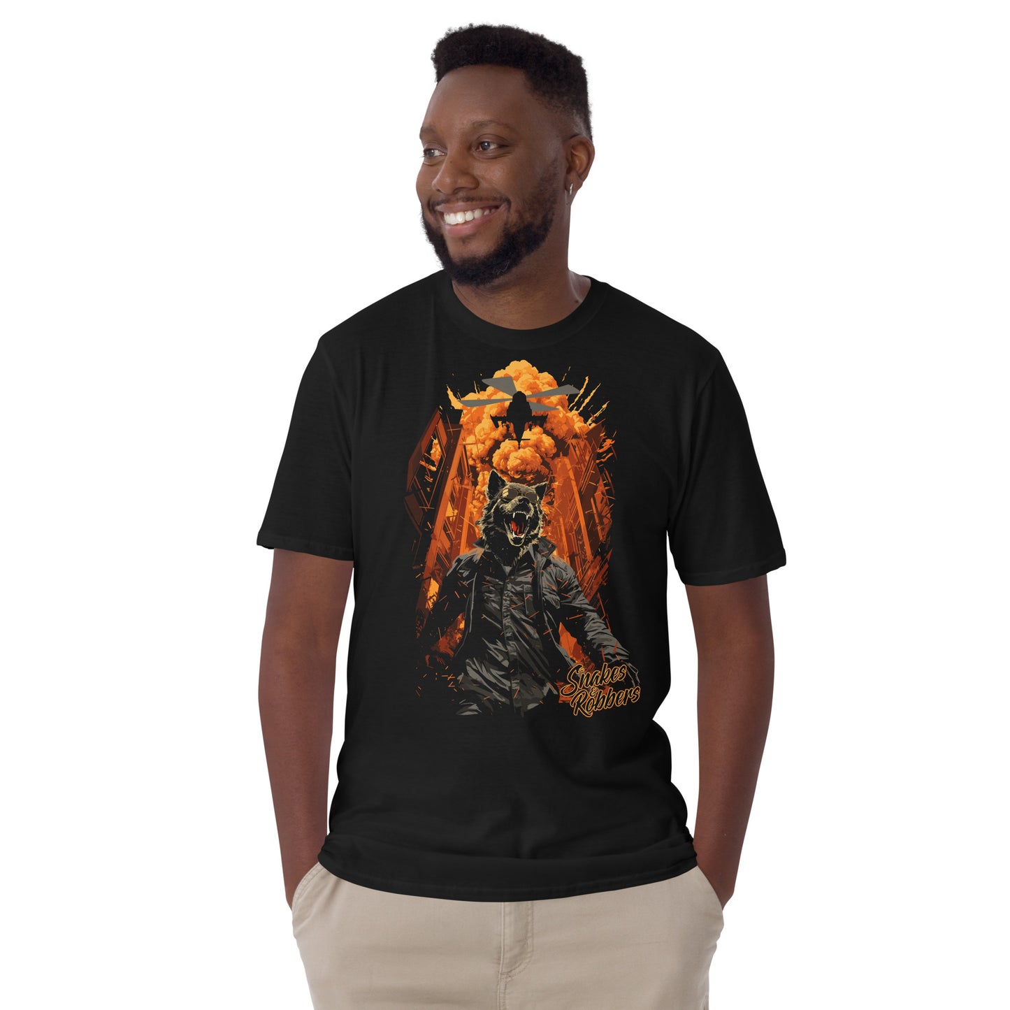 Lone Wolf walking away from Explosion Gildan Softstyle Unisex T-Shirt