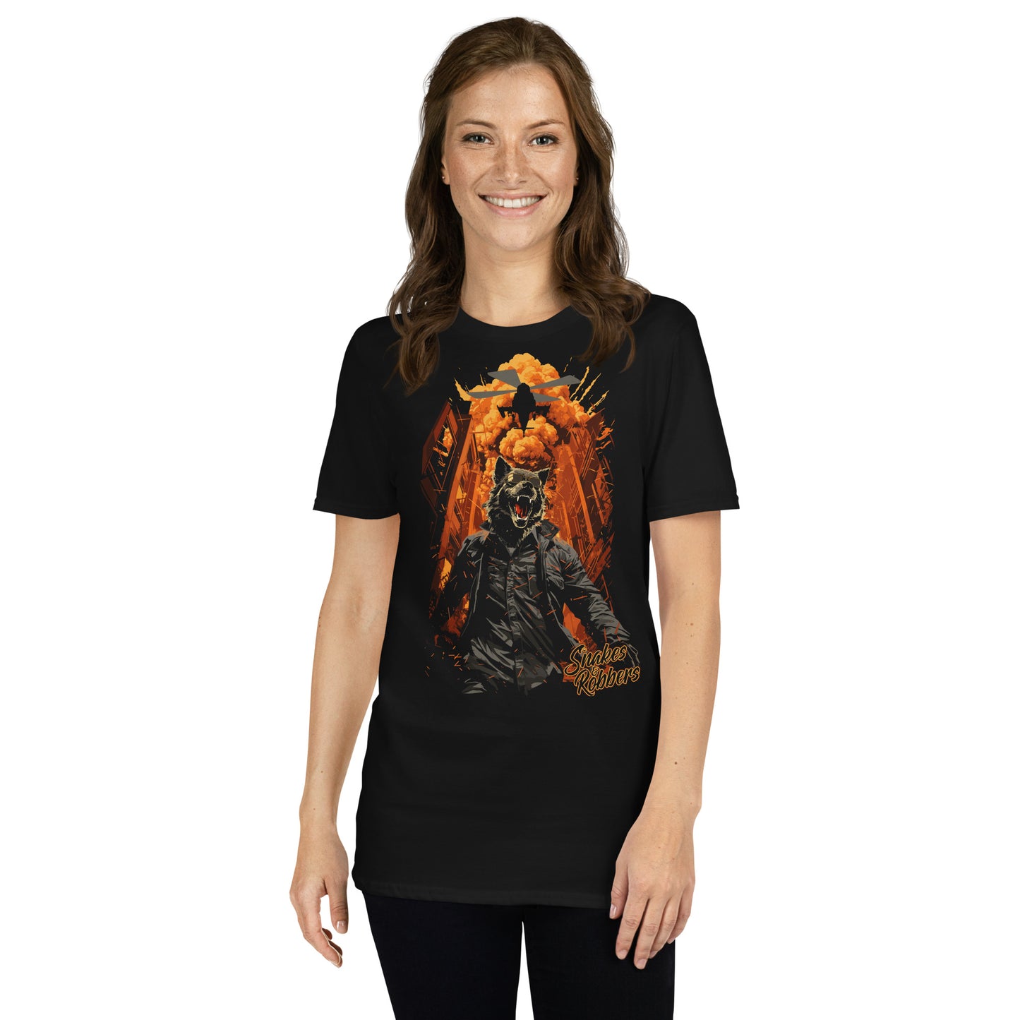 Lone Wolf walking away from Explosion Gildan Softstyle Unisex T-Shirt