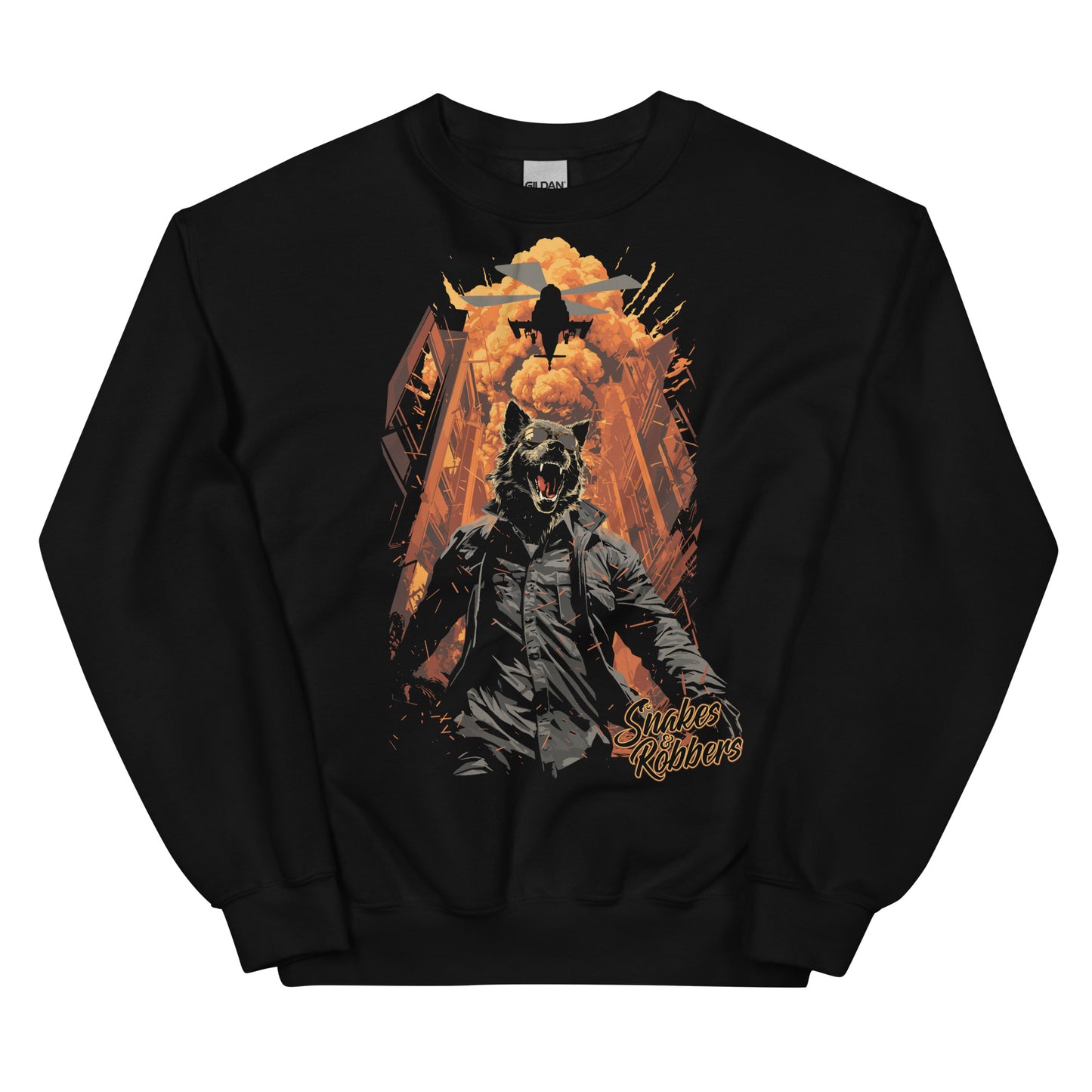 Lone Wolf walking away from Explosion Unisex Sweatshirt