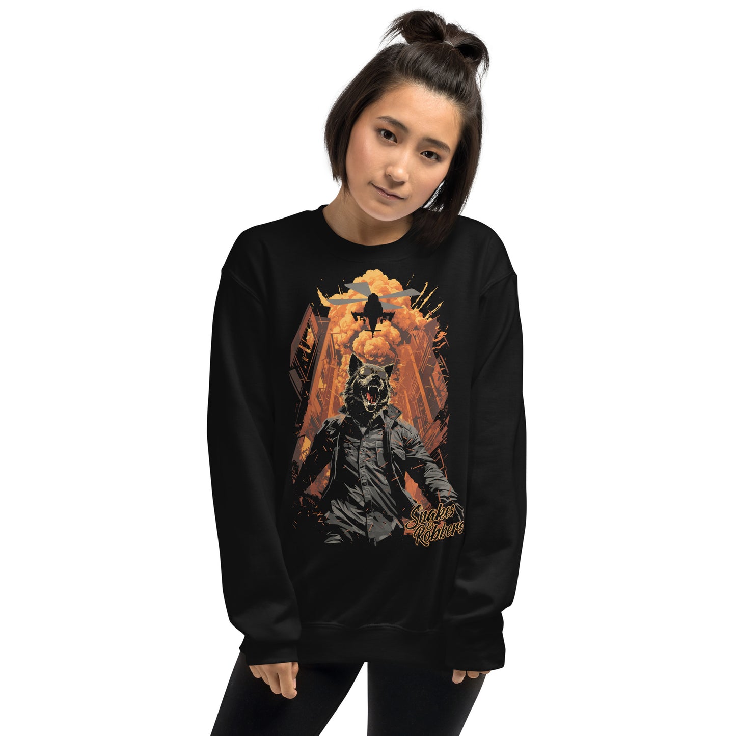 Lone Wolf walking away from Explosion Unisex Sweatshirt