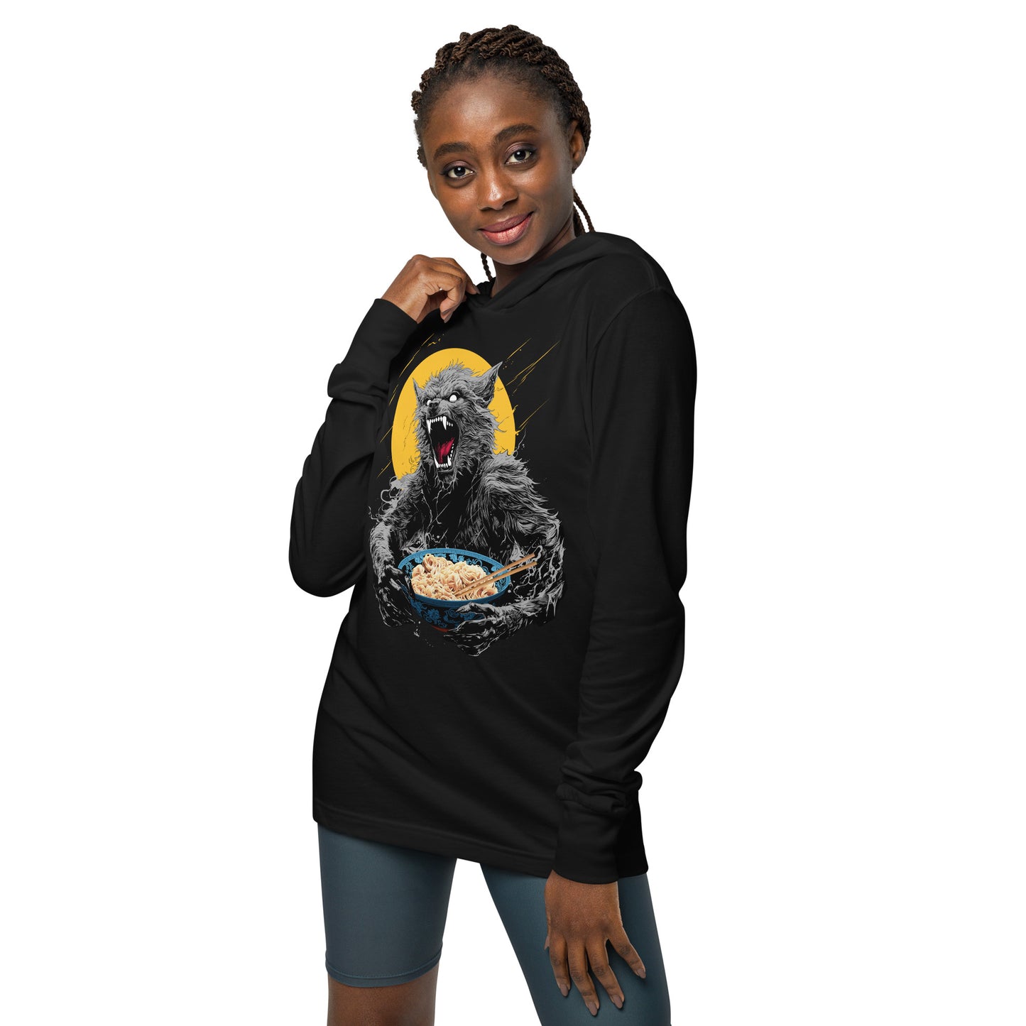 Ramen Wolf Hooded long-sleeve tee