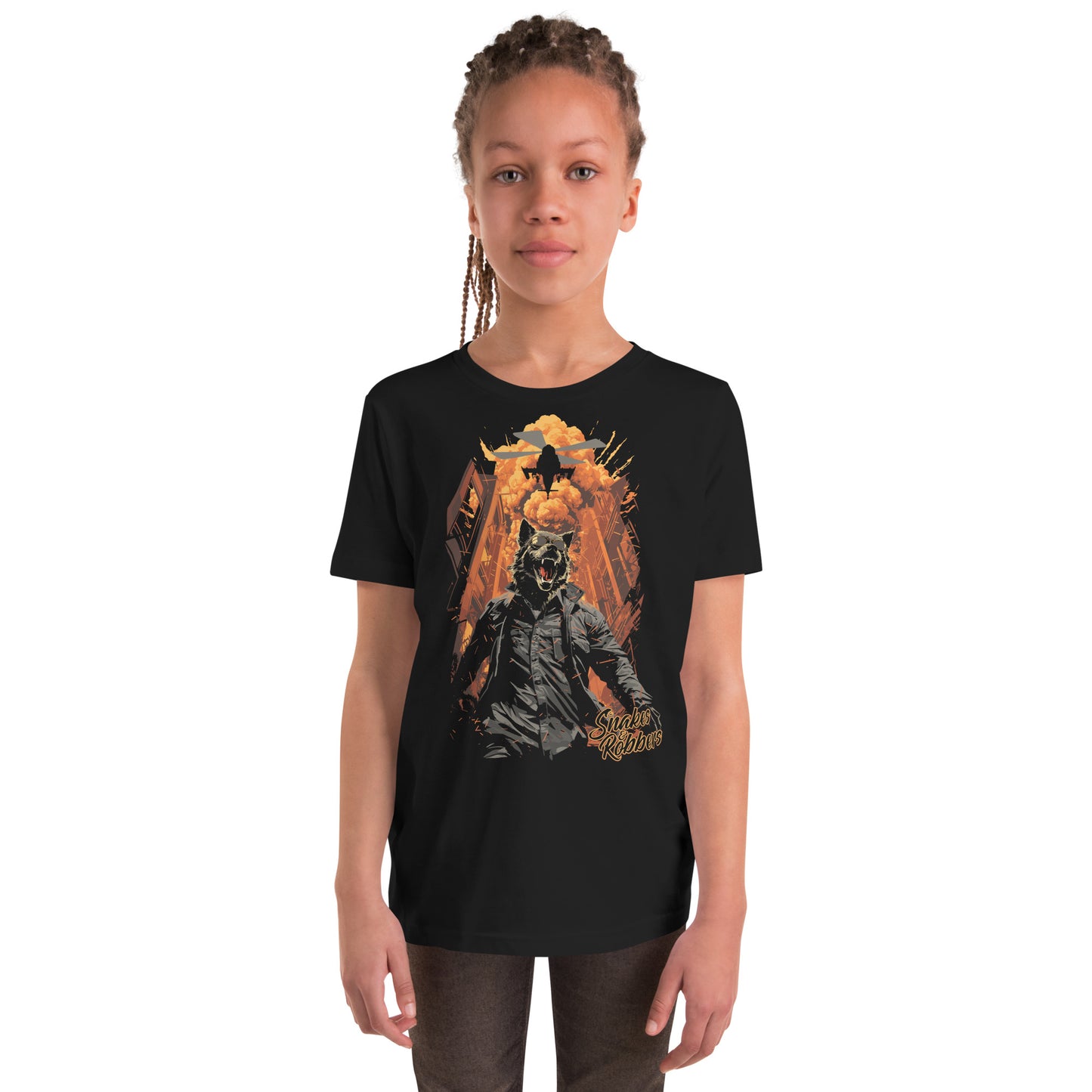 Lone Wolf walking away from Explosion Youth Short Sleeve T-Shirt