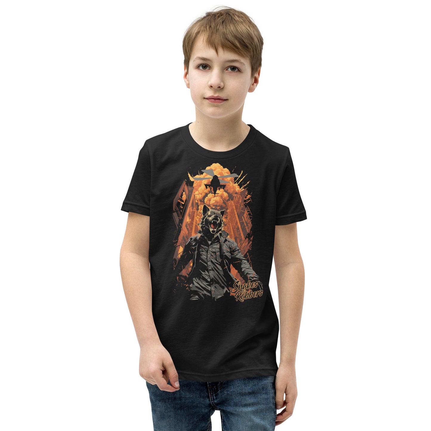 Lone Wolf walking away from Explosion Youth Short Sleeve T-Shirt